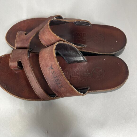 Genuine Leather Slide Sandals Mens Size 10.5/11 Brown Slip-On Made in Palestine - Picture 7 of 10
